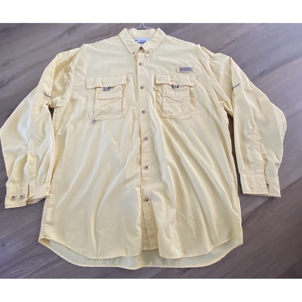Columbia PFG Vented Shirt Mens Large Long Sleeve Yellow UPF 30+ Fishing Shirt